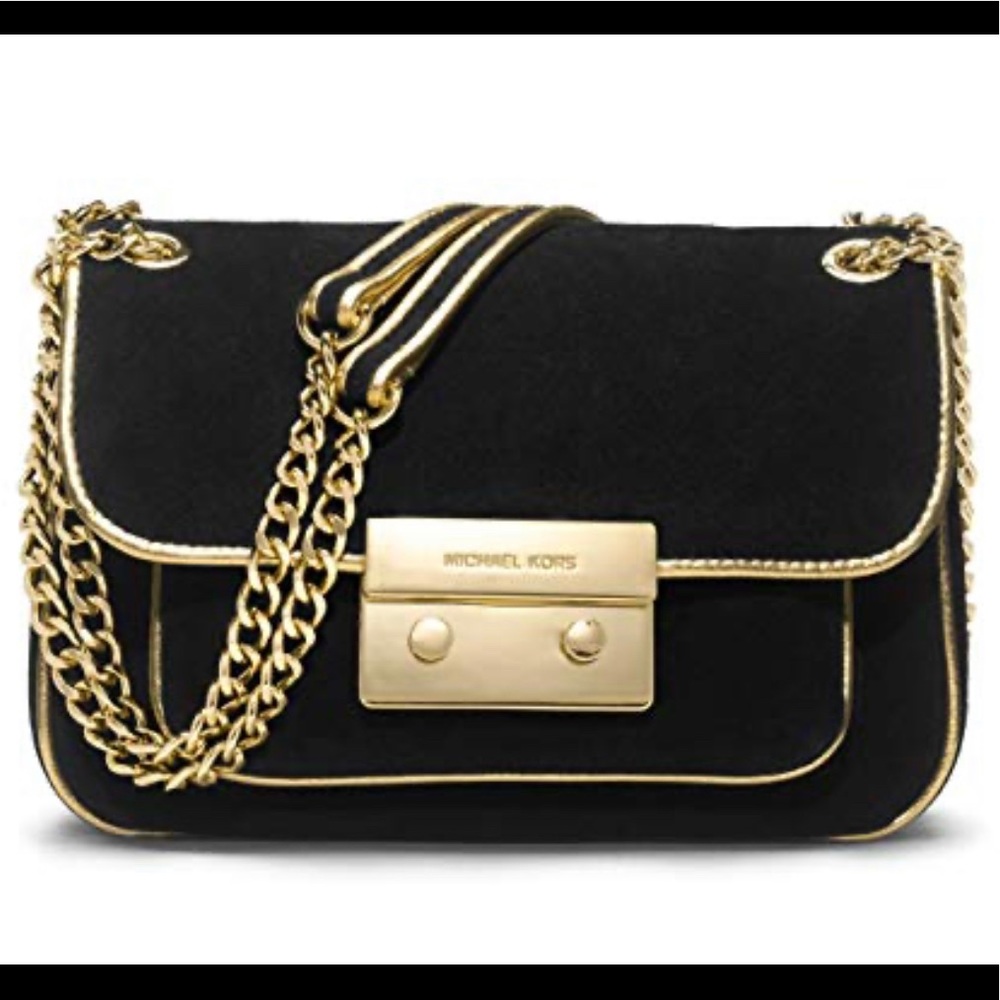 Michael Kors black suede and gold shoulder bag